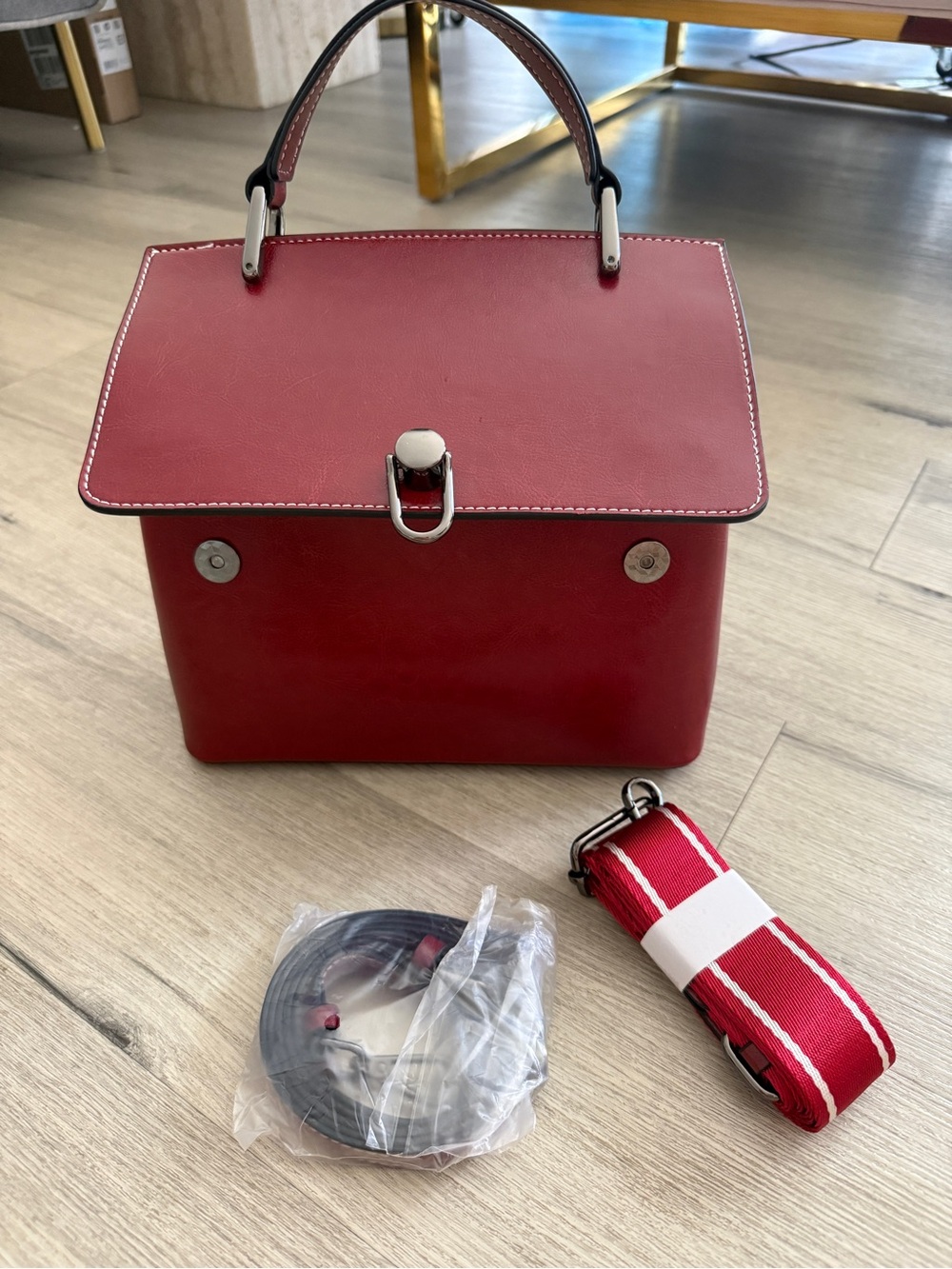 Red Top-Handle Women's Satchel Bag - Classic Structured Style